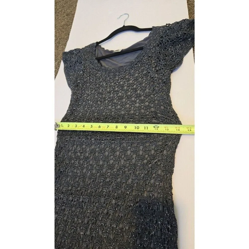 Belle By Oasis Sz Small Dress Crochet Metallic Glitter Coctel Formal Strech Y2k
